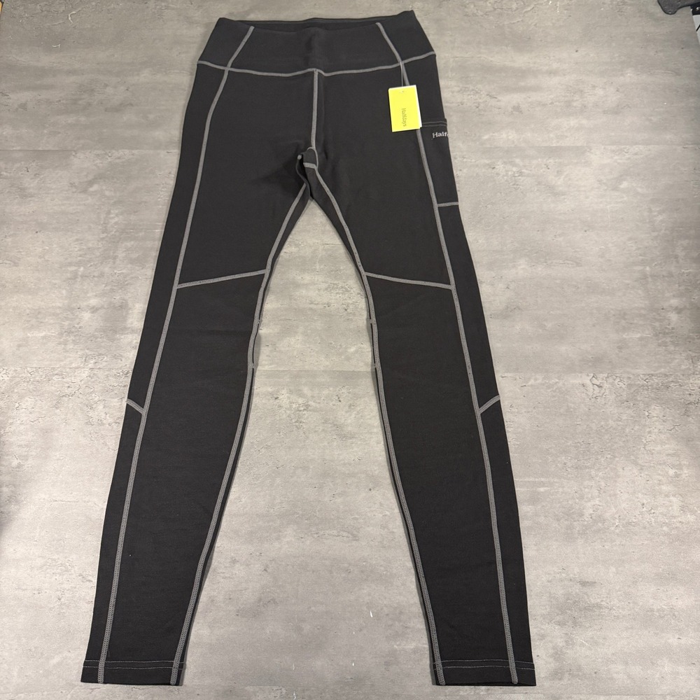 Halfdays Leggings Womens Large Hallie Black Merino Wool Base Layer NEW $130